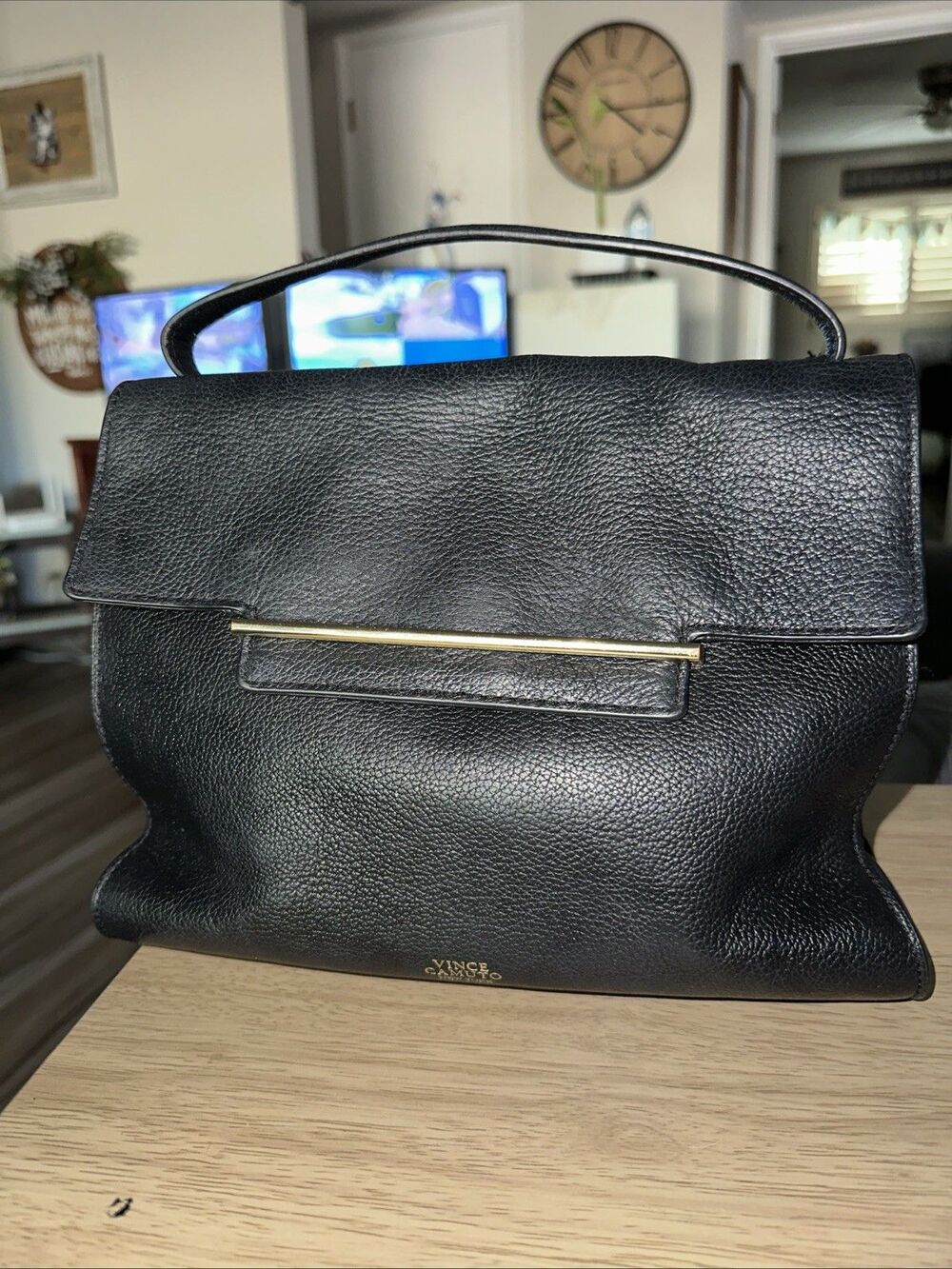 Vince Camuto Black Leather Adjustable Shoulder Bag